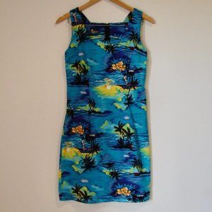 Hawaiian Dress Sleeveless Shift Blue Sunset Island Royal Creations Hawaii Medium